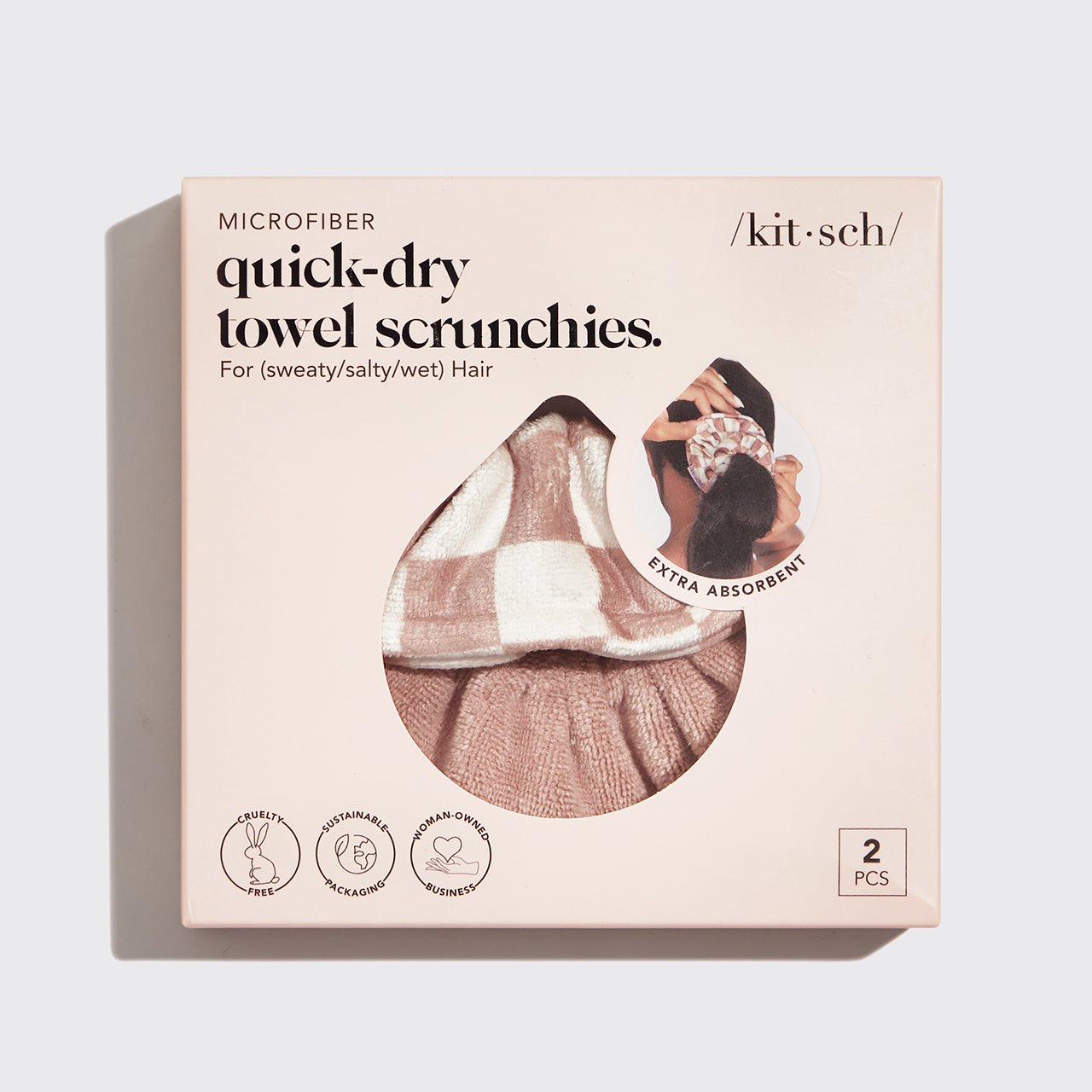 Kitsch Quick-Dry Towel Scrunchies in Terracotta Checker