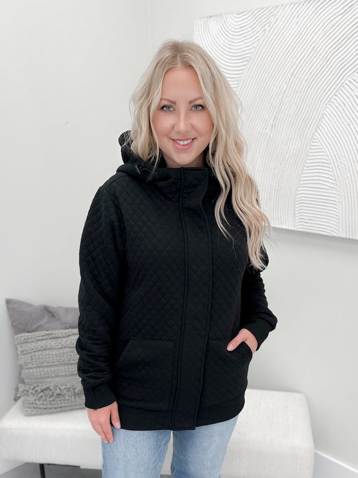 Kyla Zipper Snap Jacket in Black