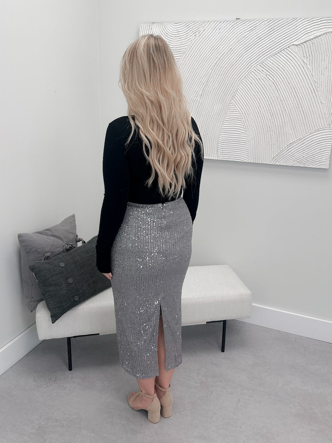 Mingle Skirt in Silver Sequin