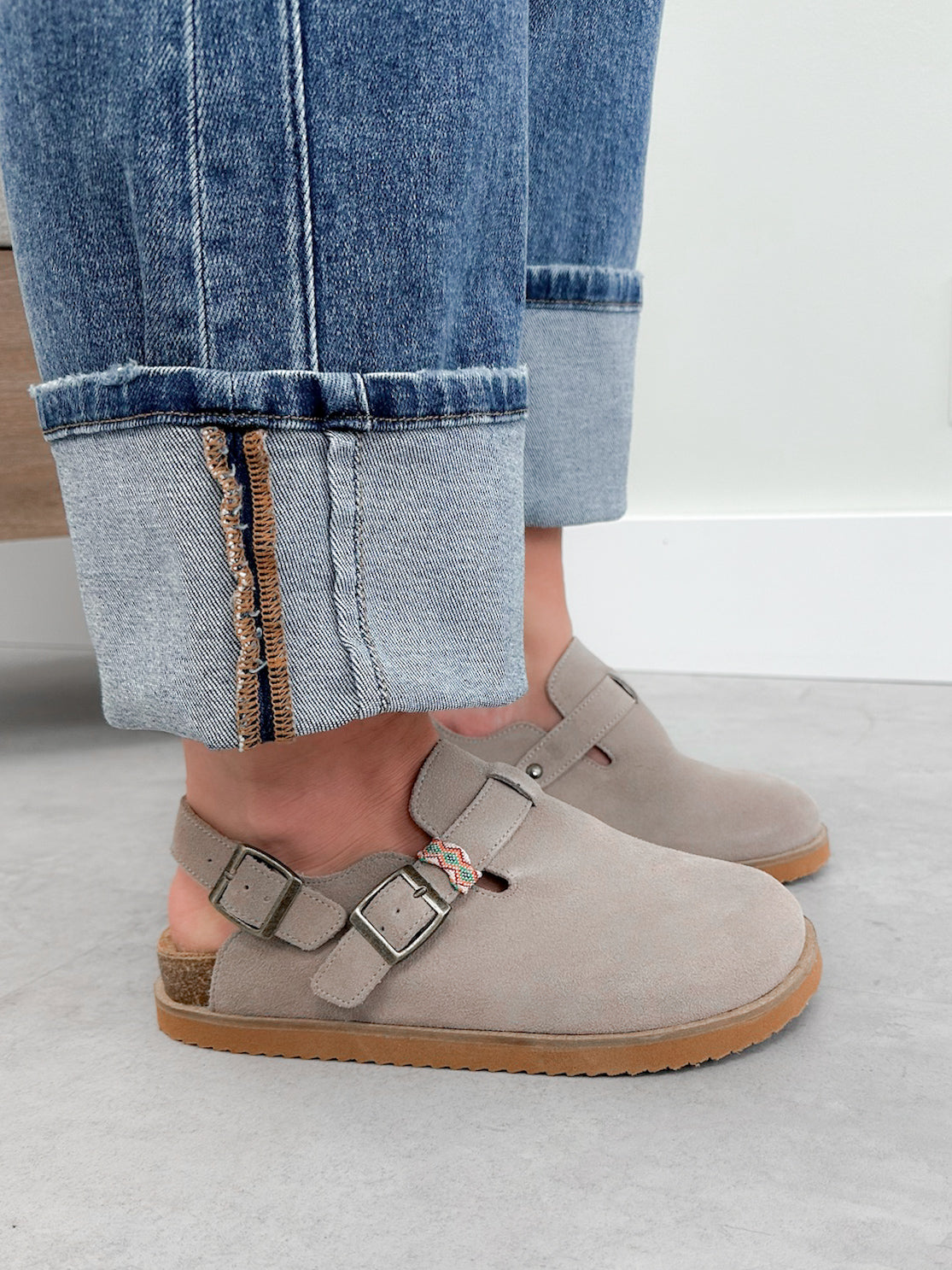 Estelle Suede Slingback Clogs in Grey
