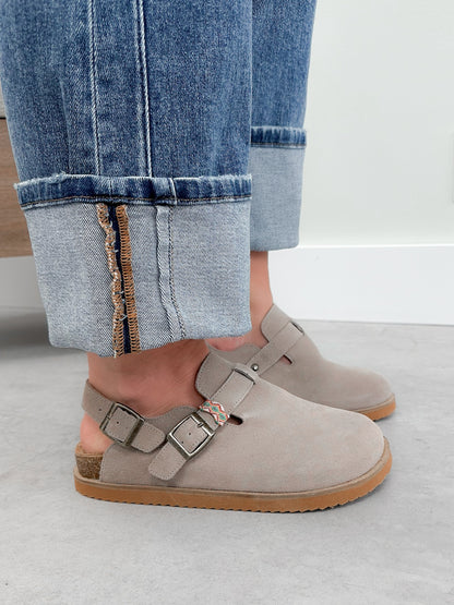 PRE-ORDER Estelle Suede Slingback Clogs in Grey