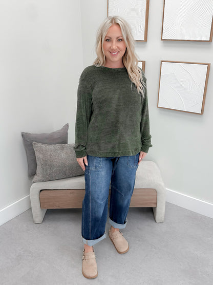 Tait Waffle Pullover in Olive