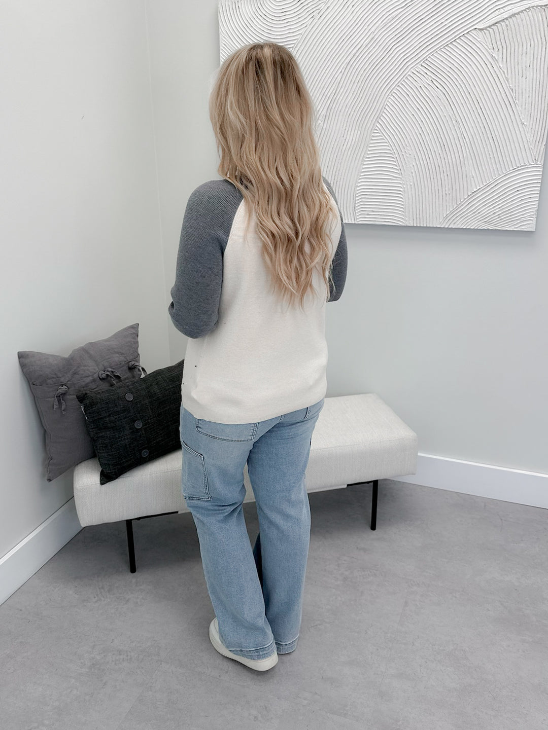 Lilly Waffle Sweater in Grey