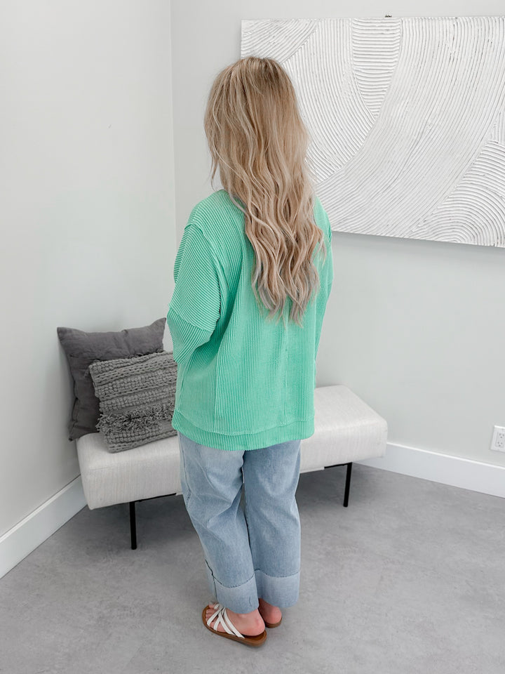 Ronda Ribbed Pocket Tee in Mint