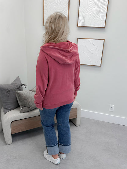 Ryker Half Zip Hoodie in Vintage Wash Berry