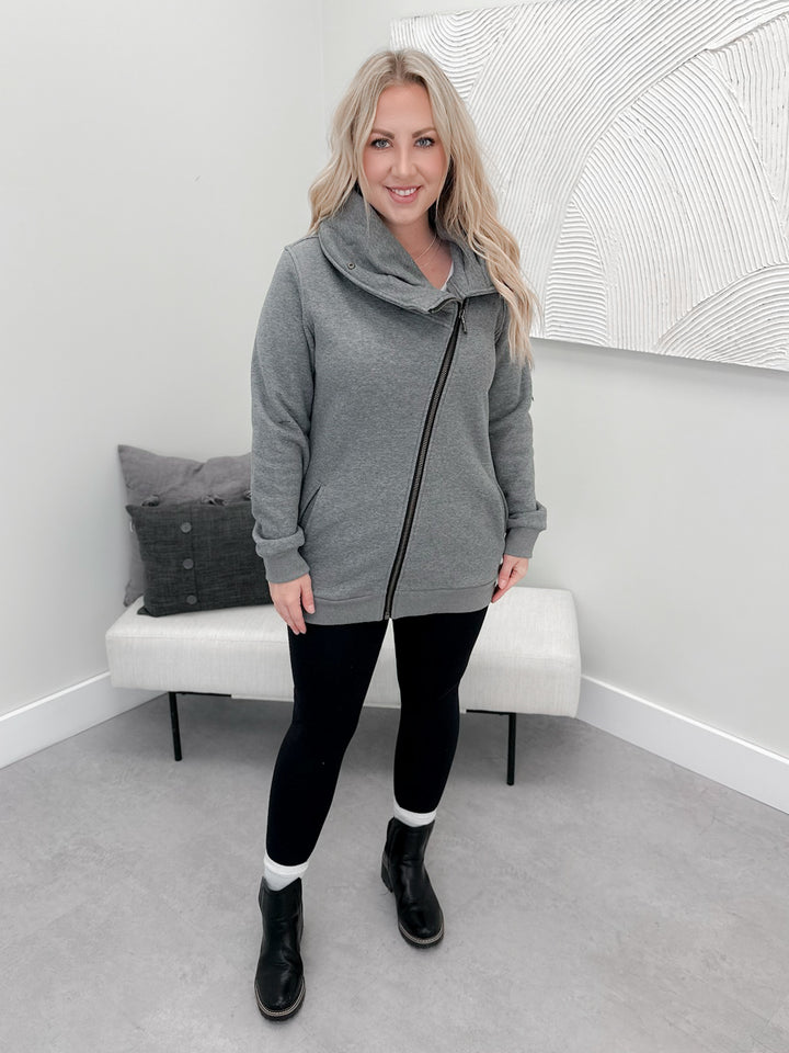 Quinn Zip Up Cowl in Charcoal