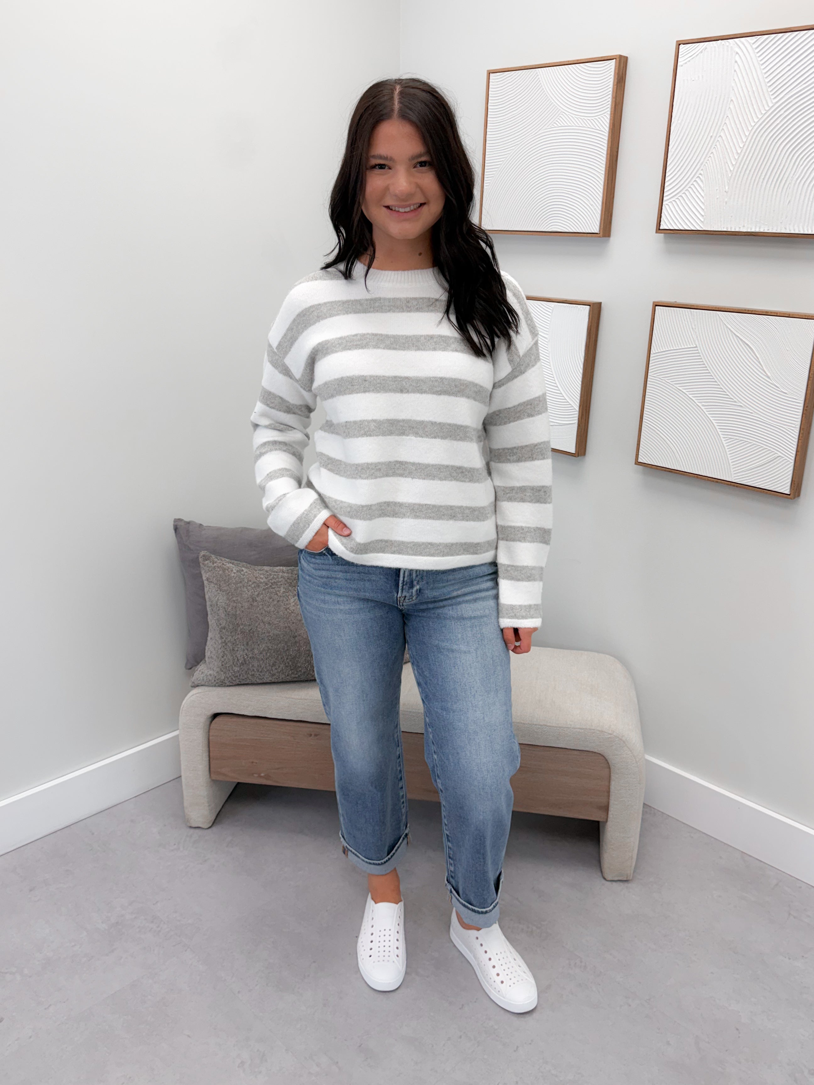 Cozy Striped Sweater in Grey Mix