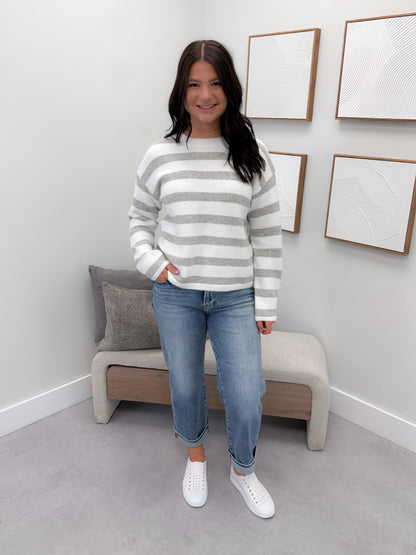 Cozy Striped Sweater in Grey Mix