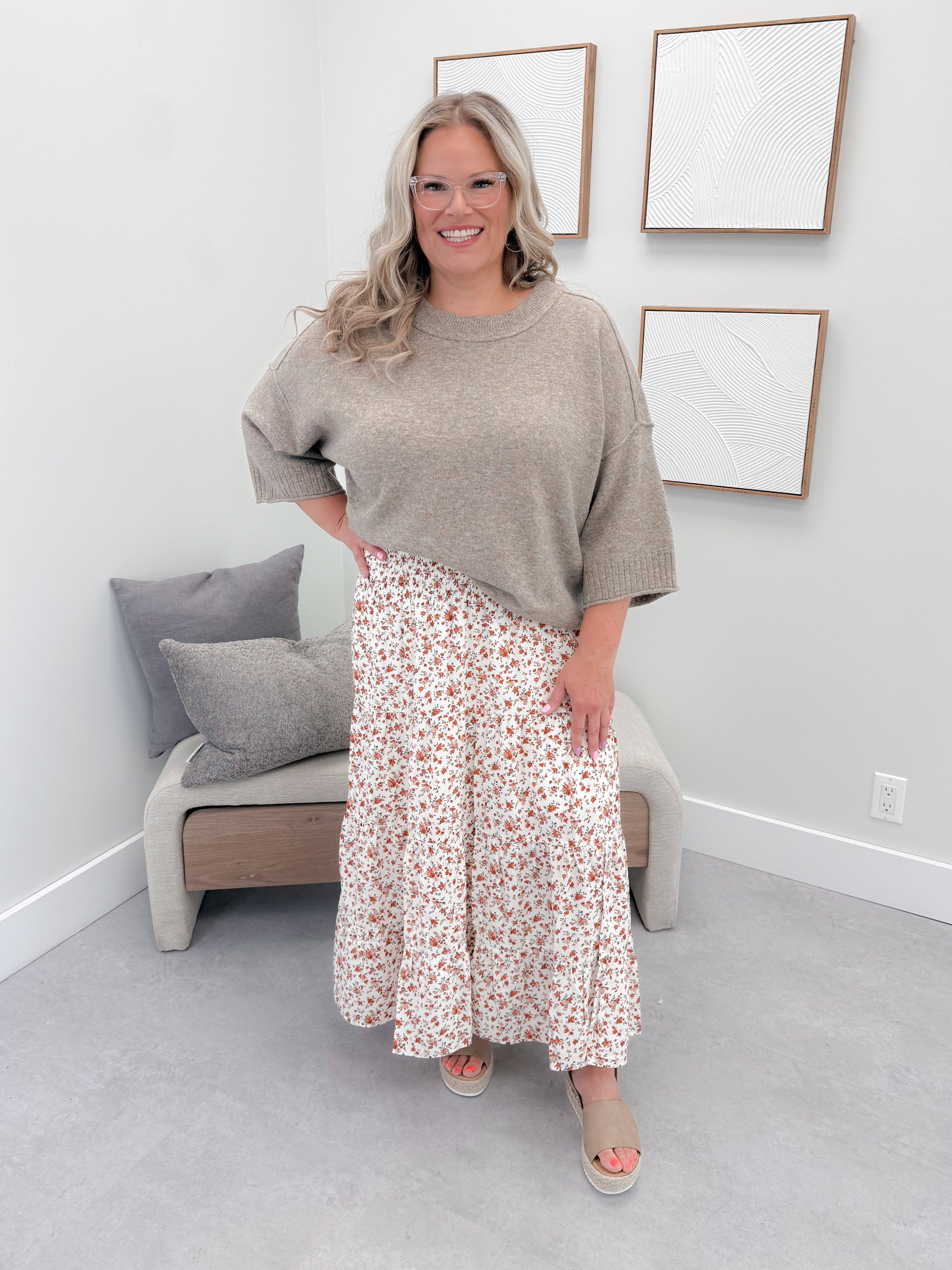 Kendra Floral Skirt in Cream