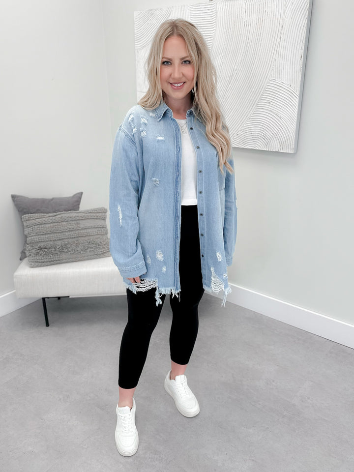 Traiter Denim Shacket in Medium Wash