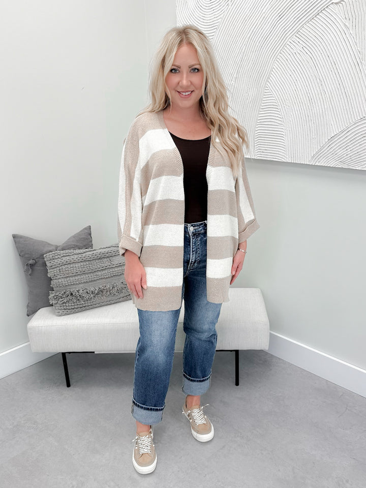 Chloe Striped Cardi in Taupe