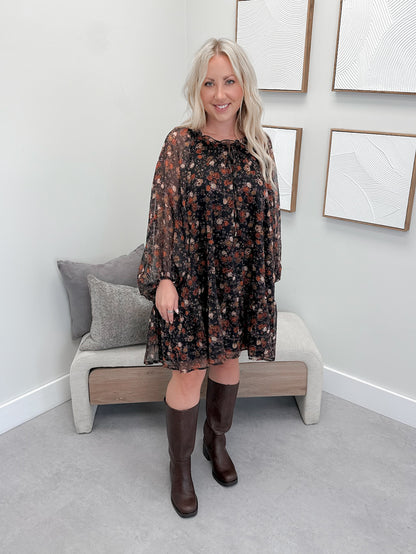 New Day Dress in Black Floral