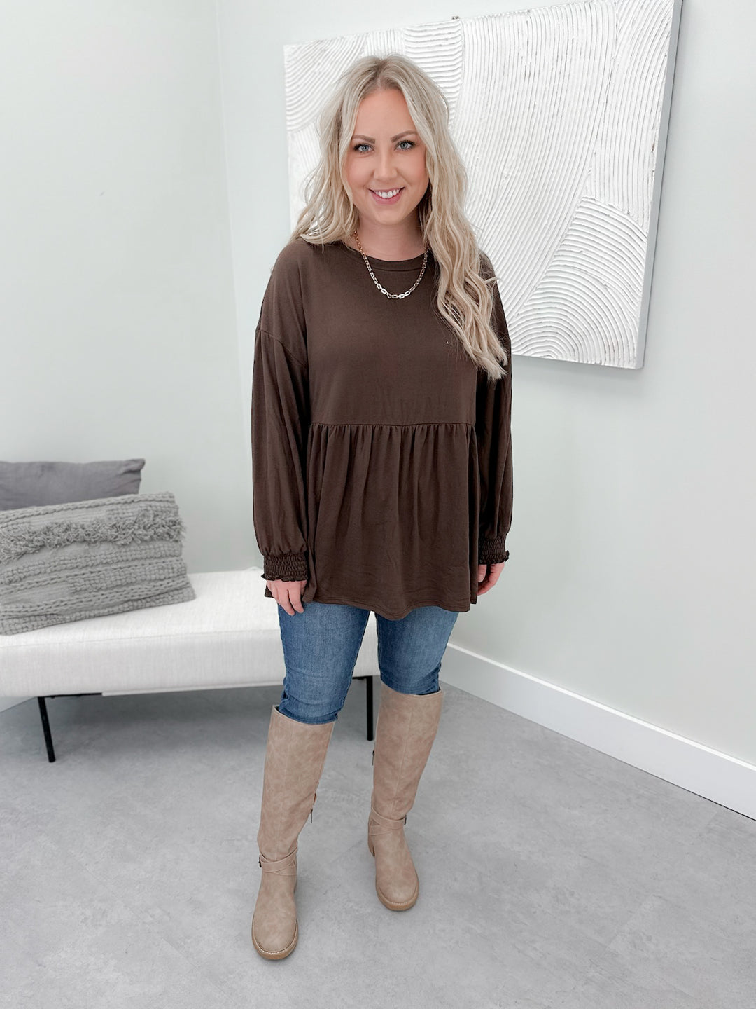 Baylee Brushed Knit Long Sleeve in Coffee