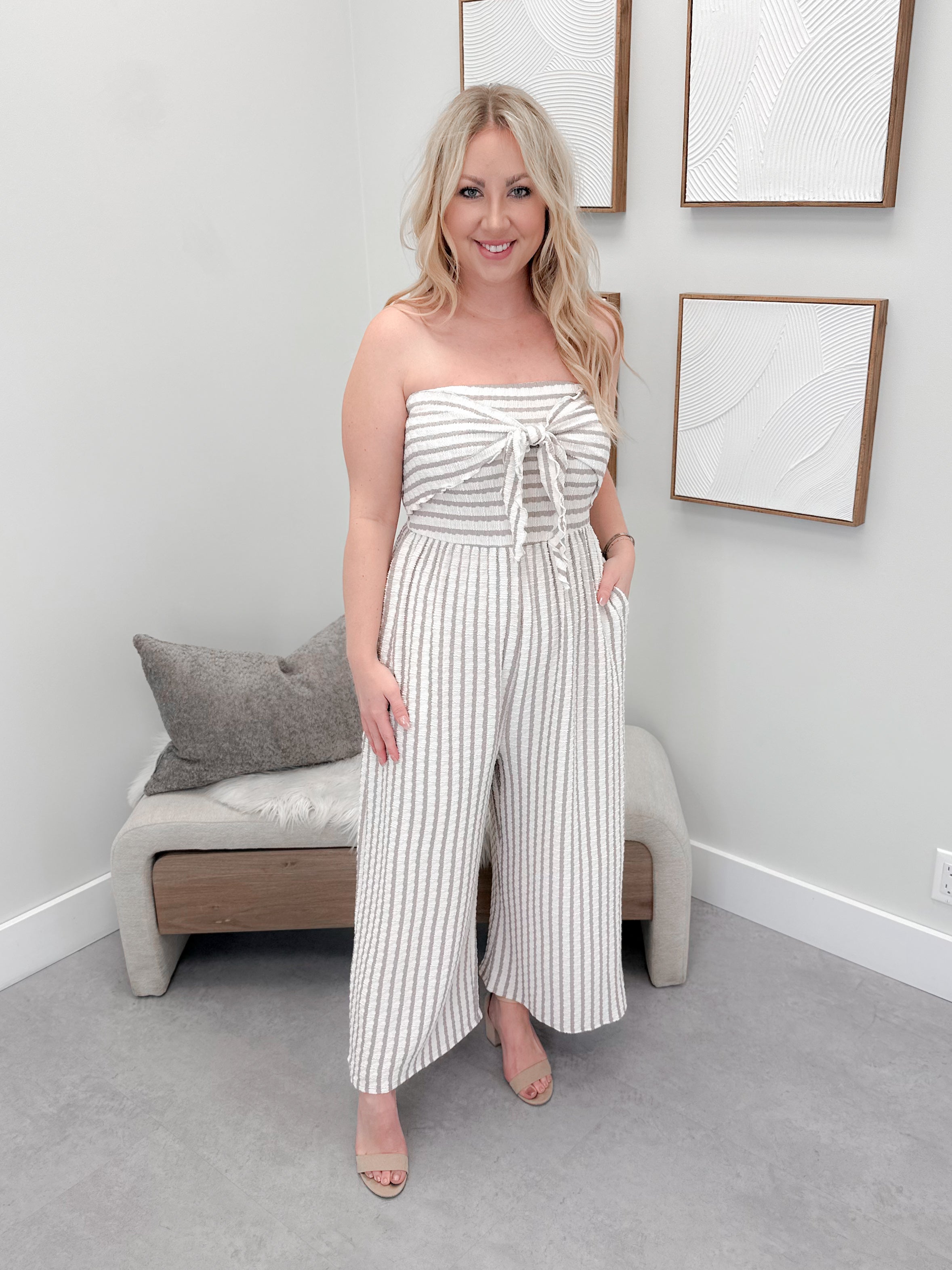 Tianna Romper in Taupe Stripe