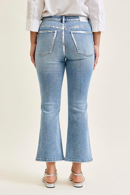 Silver Foil Kick Flare Jeans by Judy Blue