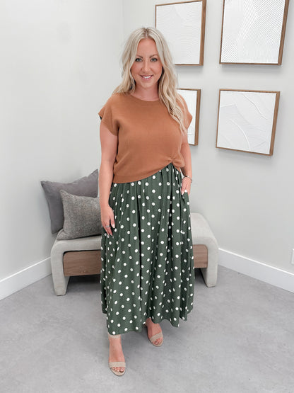 Audrey 2 Piece Dress in Olive Polka Dot