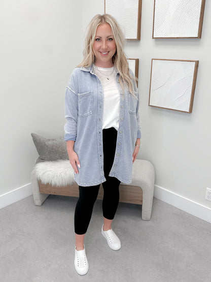 Char Soft Denim Long Jacket in Light Wash