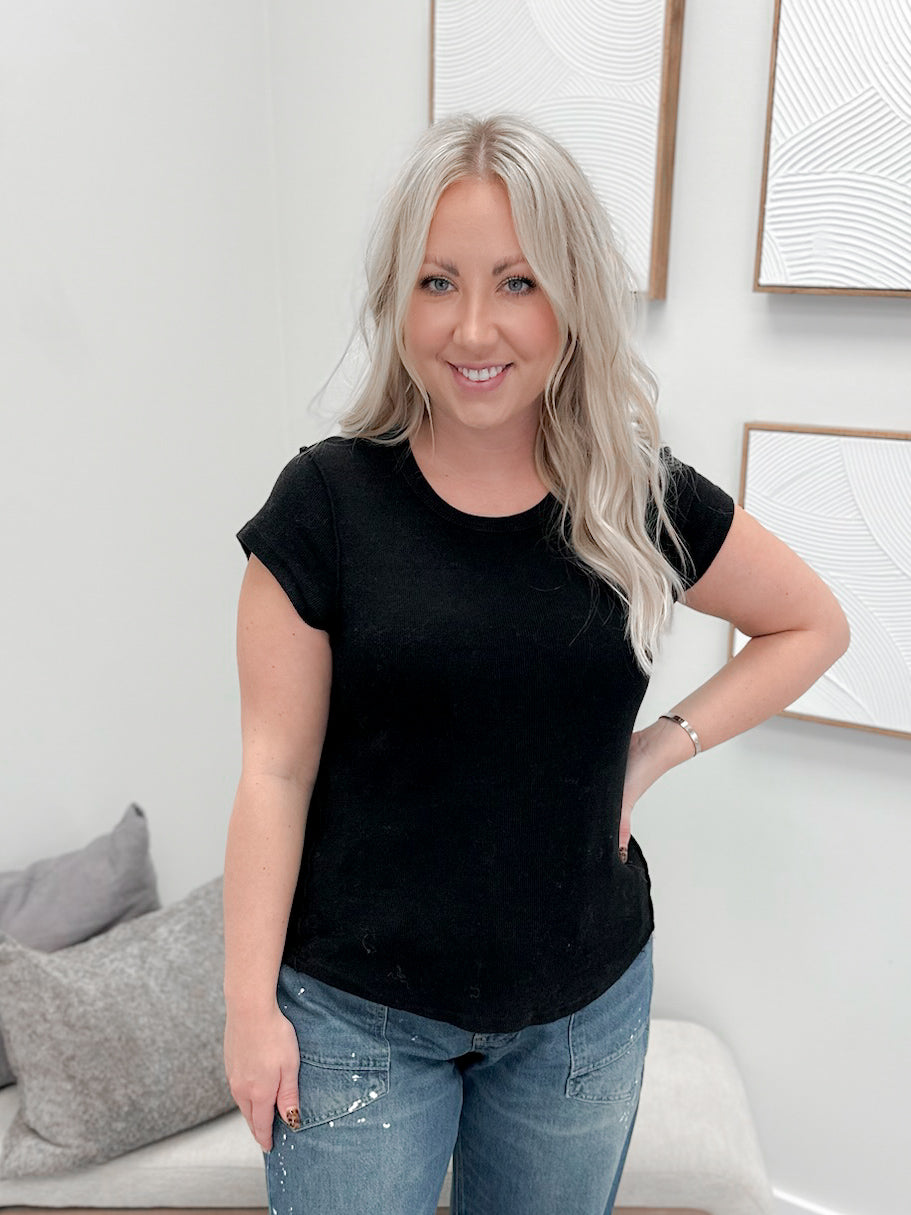 Minus Ribbed Tee in Black