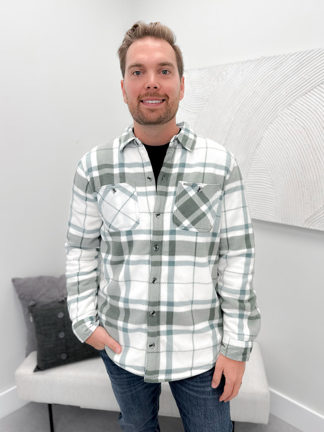 Mens Caspian Fleece Shacket in Sage