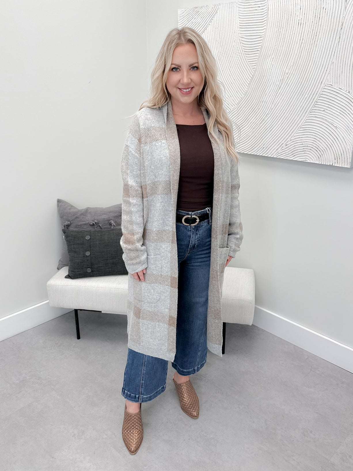 Roxanne Coatigan in Grey Plaid - Small