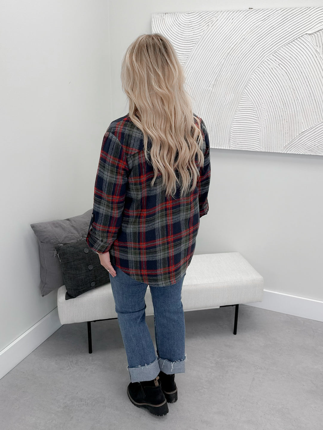 Cranberry Plaid Shacket in Navy