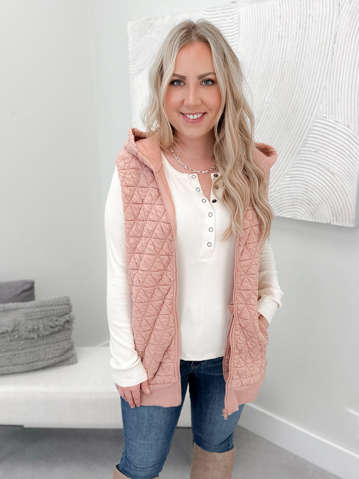 Timber Quilted Hoodie Vest in Blush