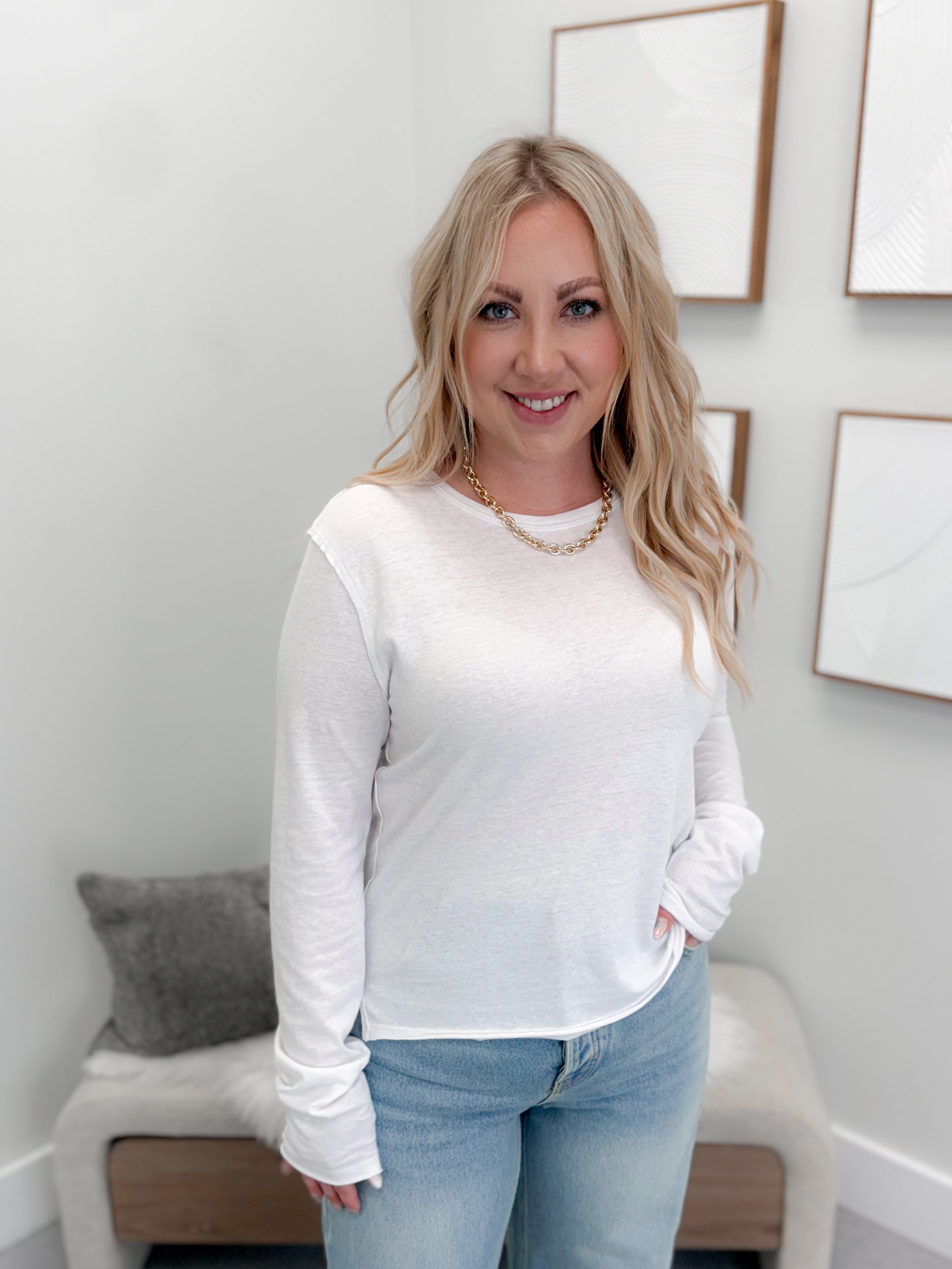 Nova Tee Long Sleeve in Ivory by Free People