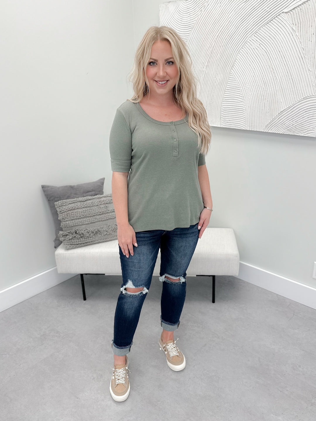 Kennedy Ribbed Top in Olive
