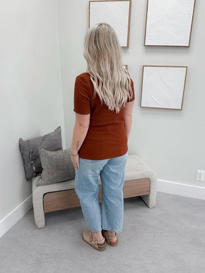 Deanna Waffle Knit Tee in Ember