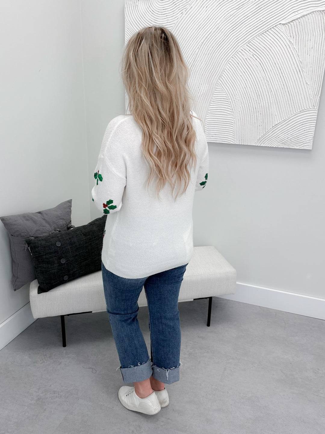 Holly Christmas Sweater in Ivory