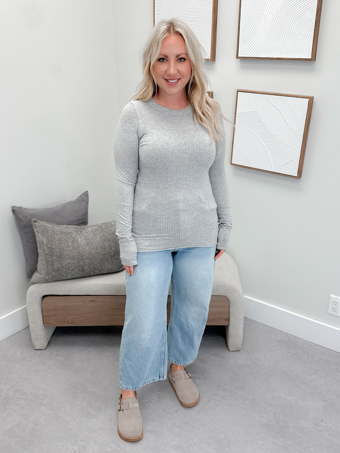 So Soft Seamless Long Sleeve in Grey by Free People