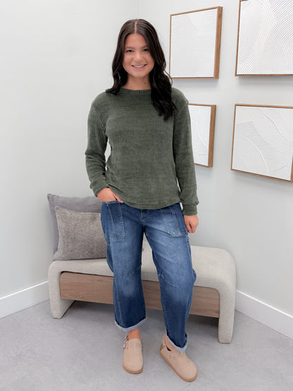 Tait Waffle Pullover in Olive