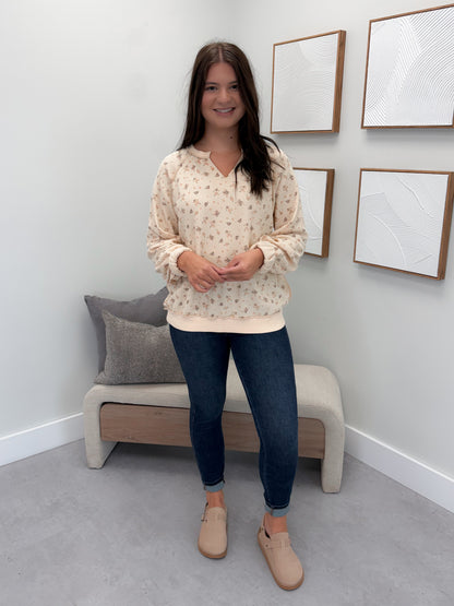 Izzy Floral Waffle Long Sleeve in Oat