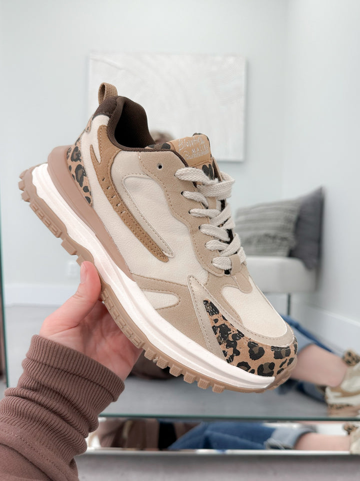 Leo Lace Up Lug Trainer Shoes in Gold Leopard by Blowfish