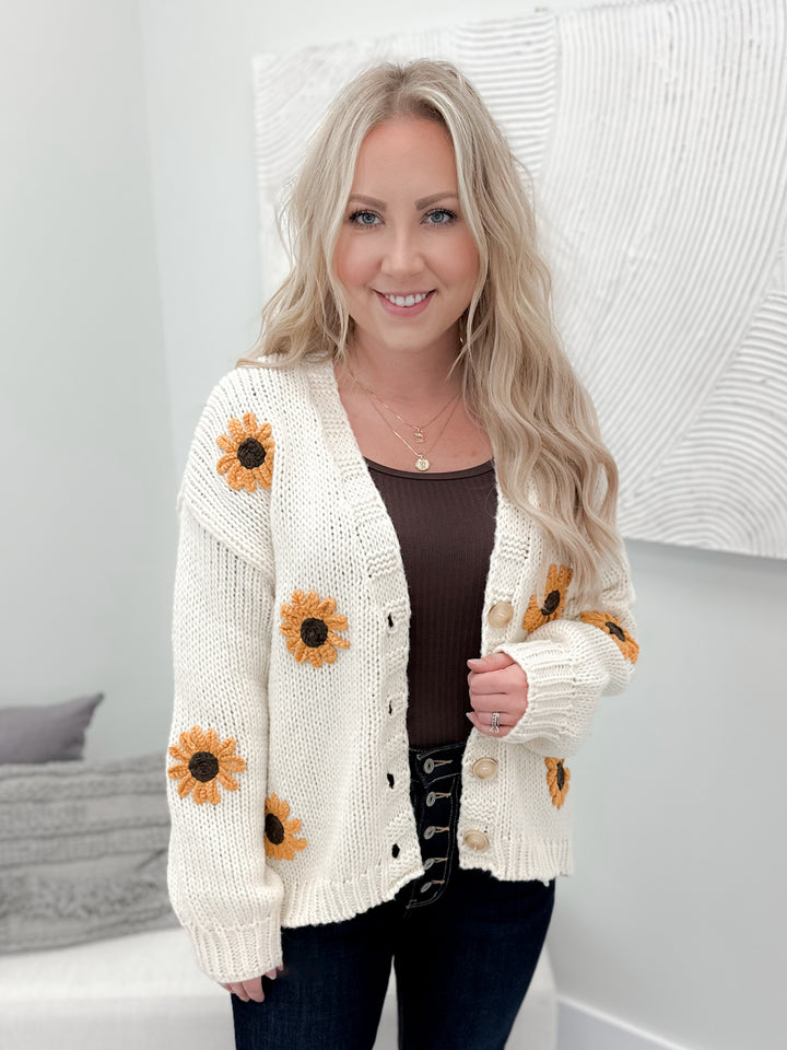 Sunny Sunflower Cardi in Cream