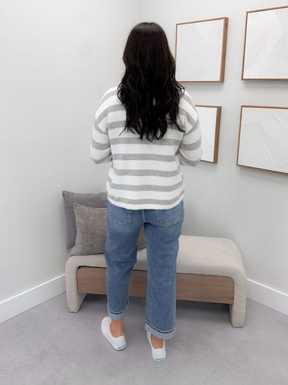 Cozy Striped Sweater in Grey Mix