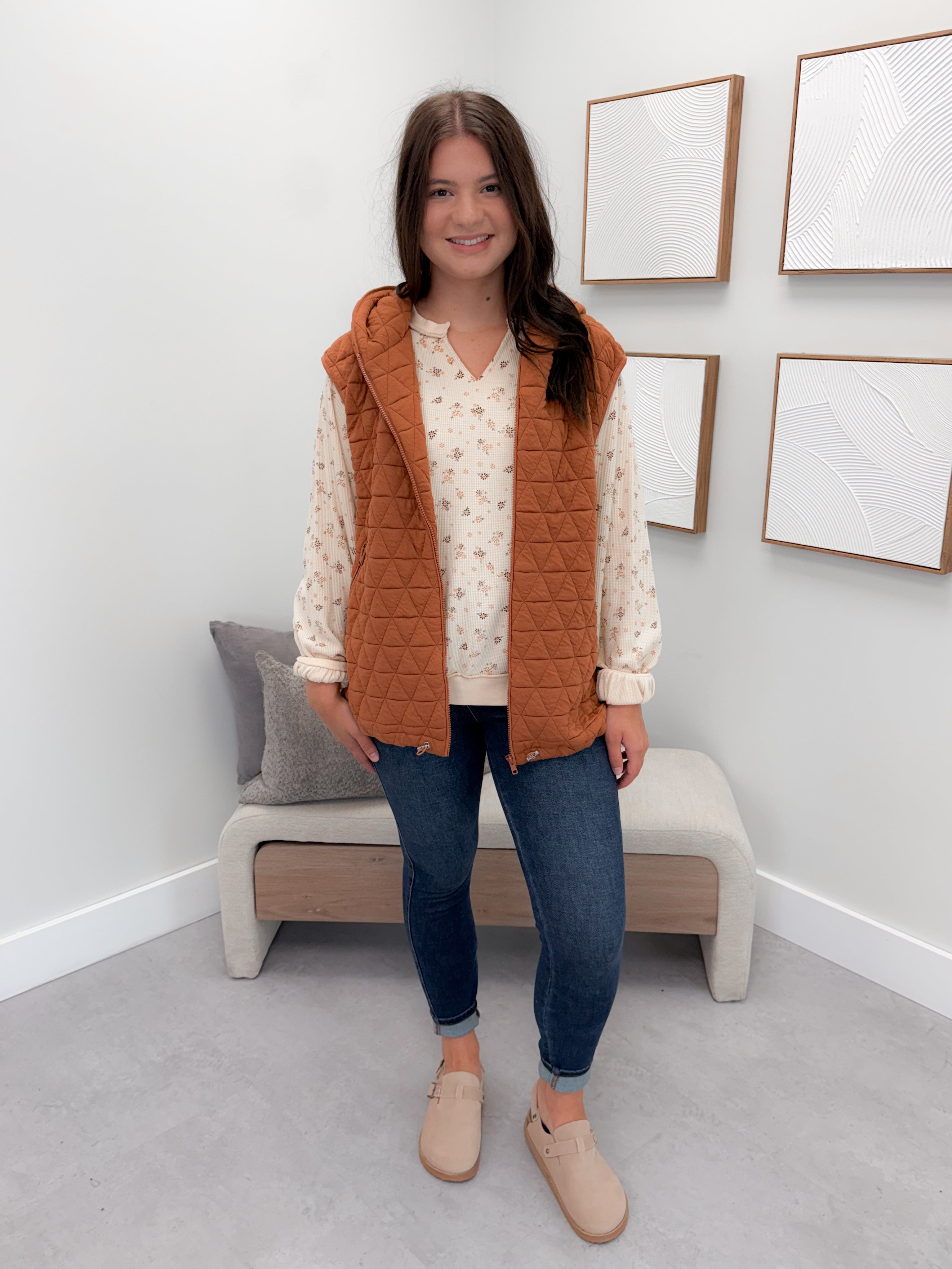 Stowe Quilted Vest in Rust