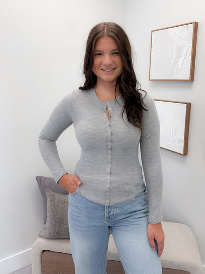 Coming Up Waffle Long Sleeve in Grey