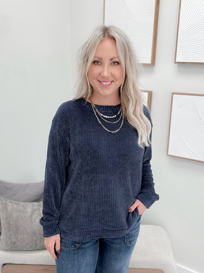 Tait Waffle Pullover in Navy