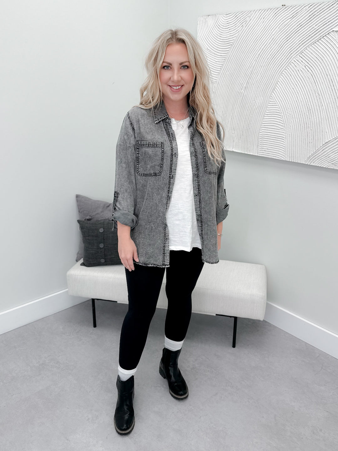 Jules Denim Button Up in Washed Black