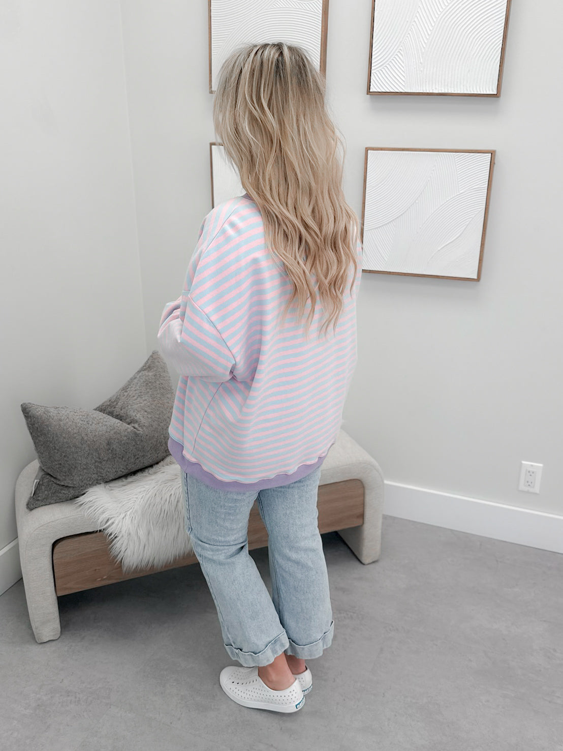 Freya Striped Pullover in Lilac Pink