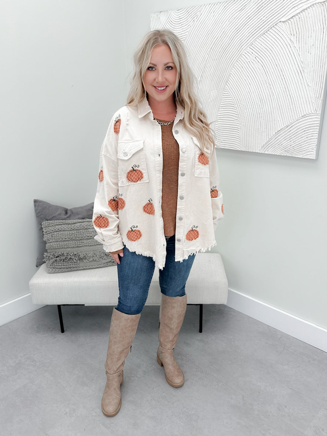 Pumpkin Patch Shacket in Cream
