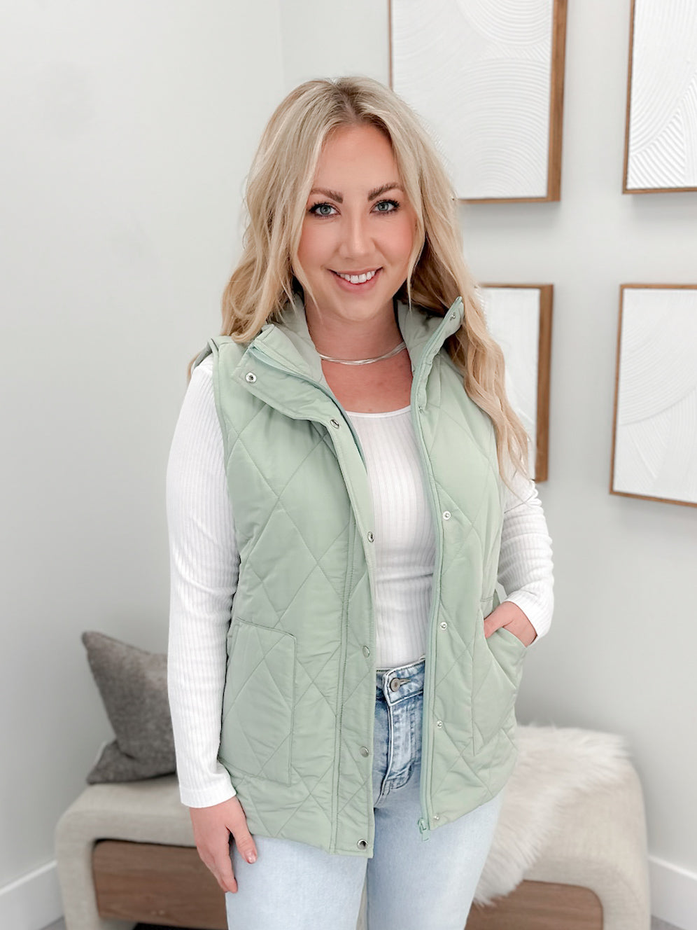 Remy Zip Up Vest in Sage