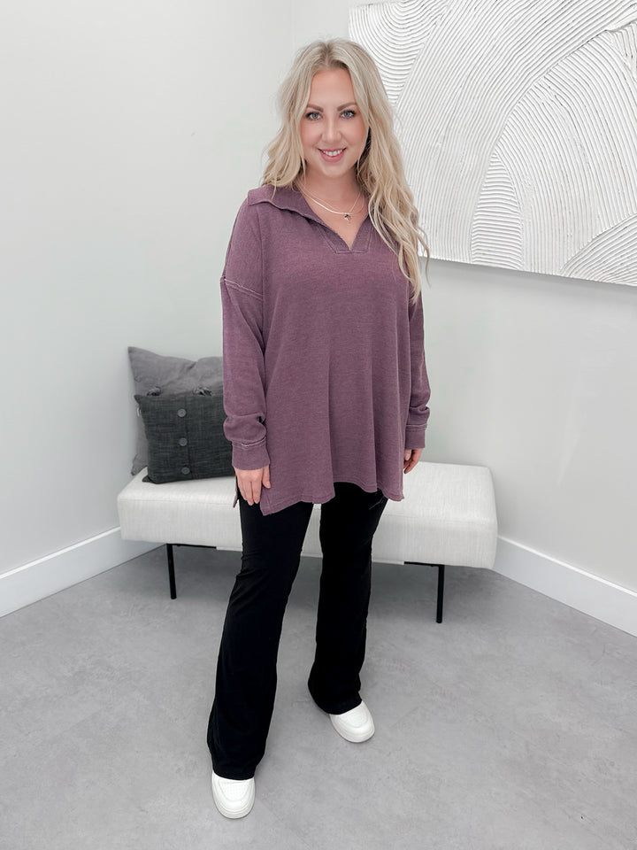 Winona Waffle Pullover in Plum