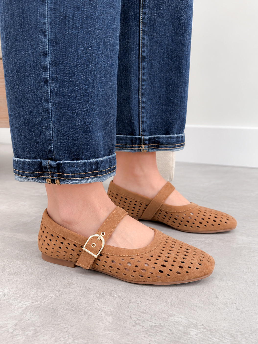 Sheila Mary Jane Shoe in Tan