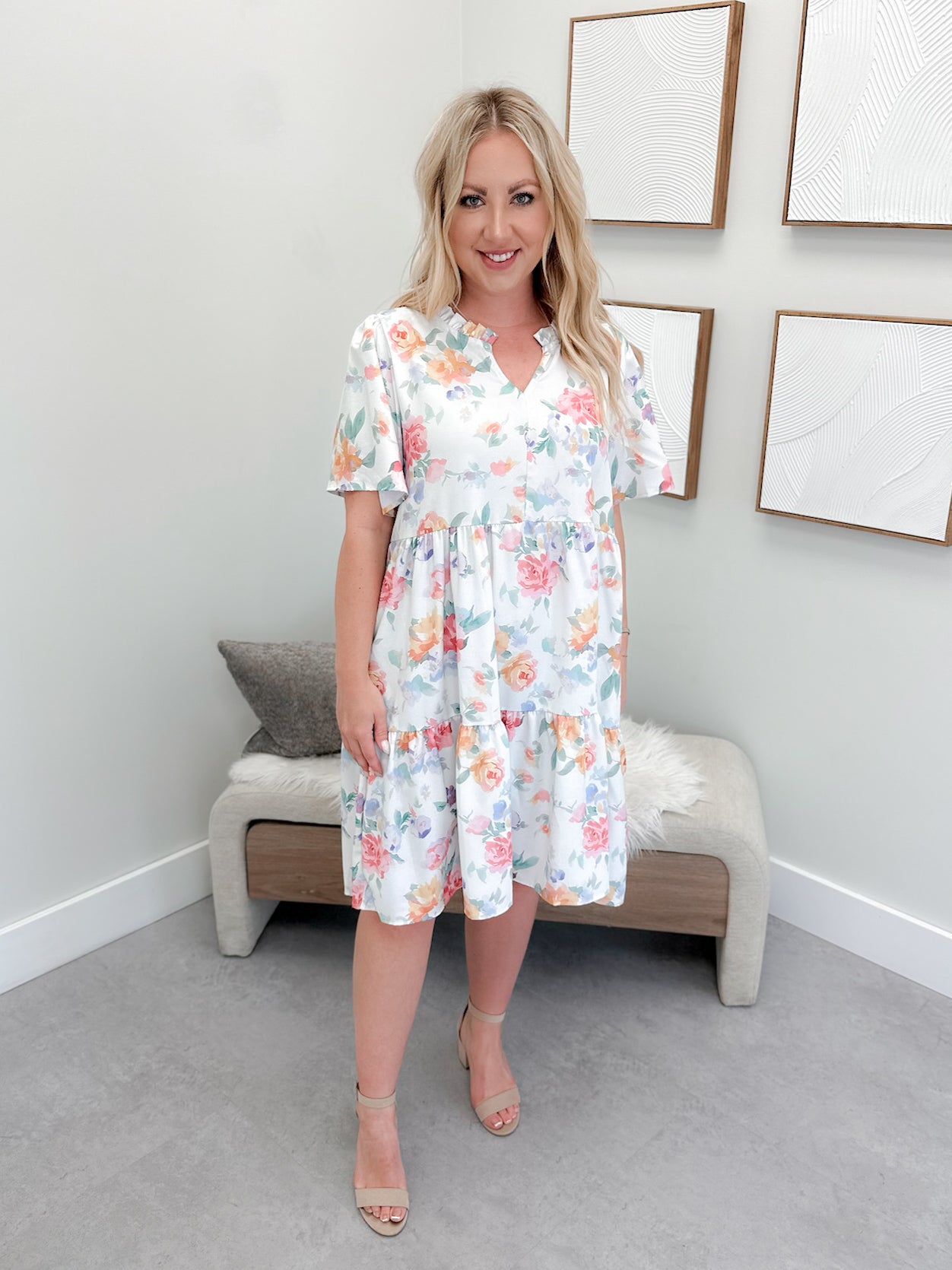 Aftyn Floral Dress in Ivory