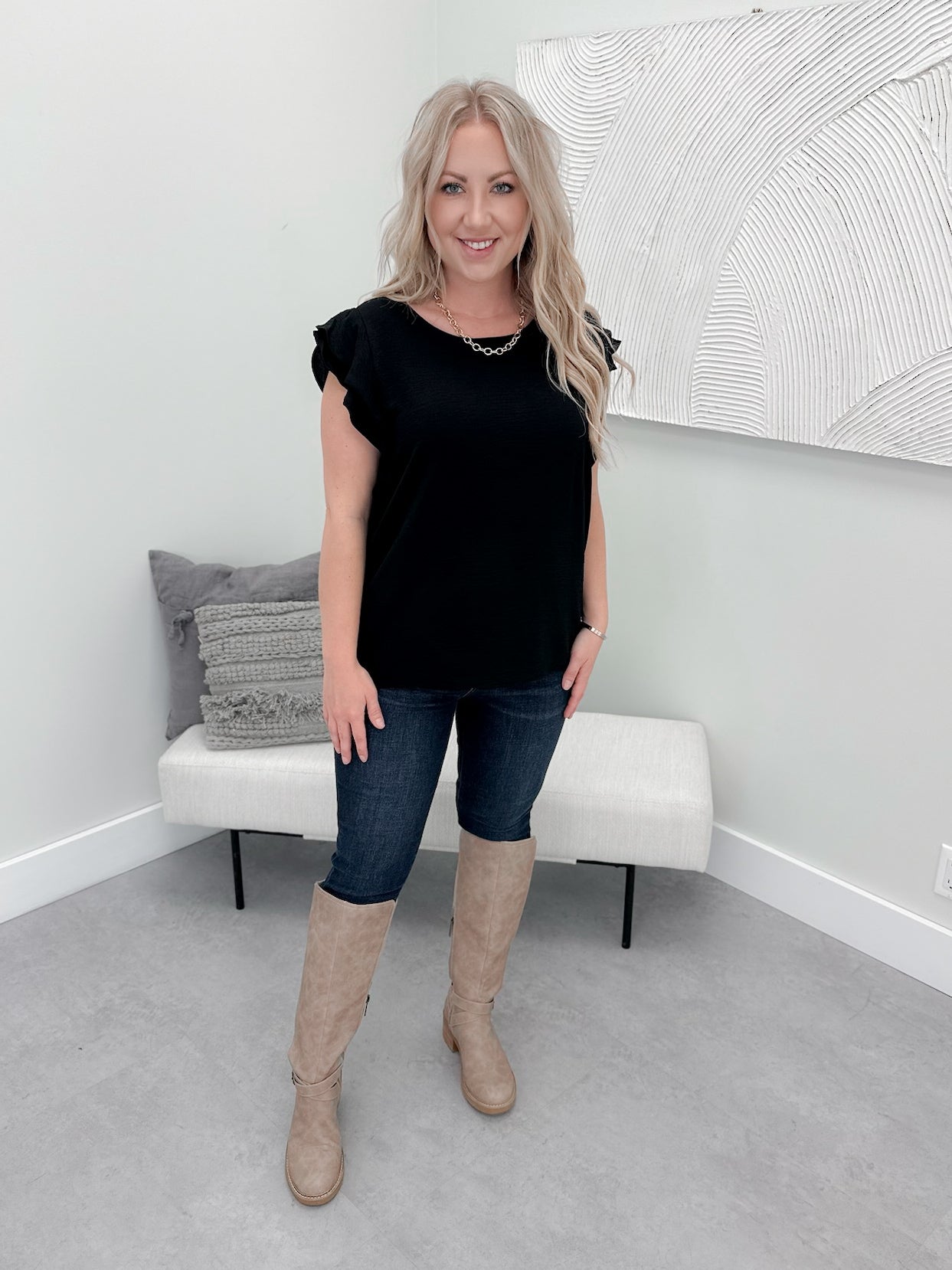 Ava Flutter Top in Black