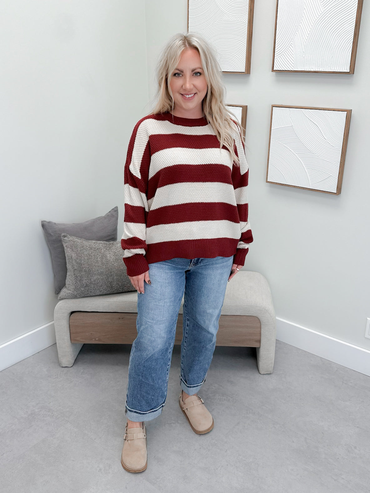 Kira Striped Sweater in Cabernet
