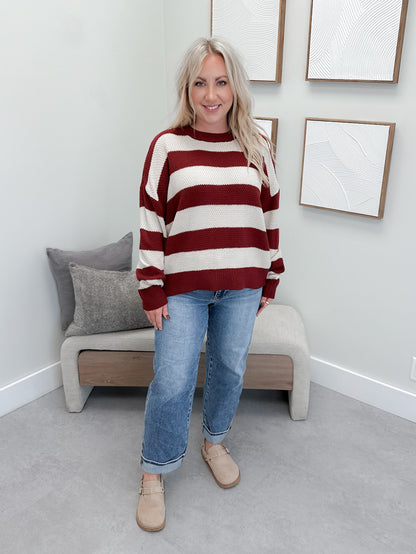 Kira Striped Sweater in Cabernet