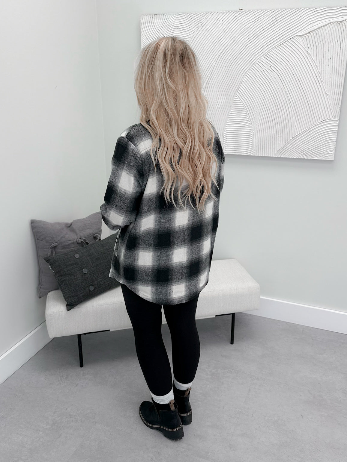 Laith Plaid Shacket in Black - Small